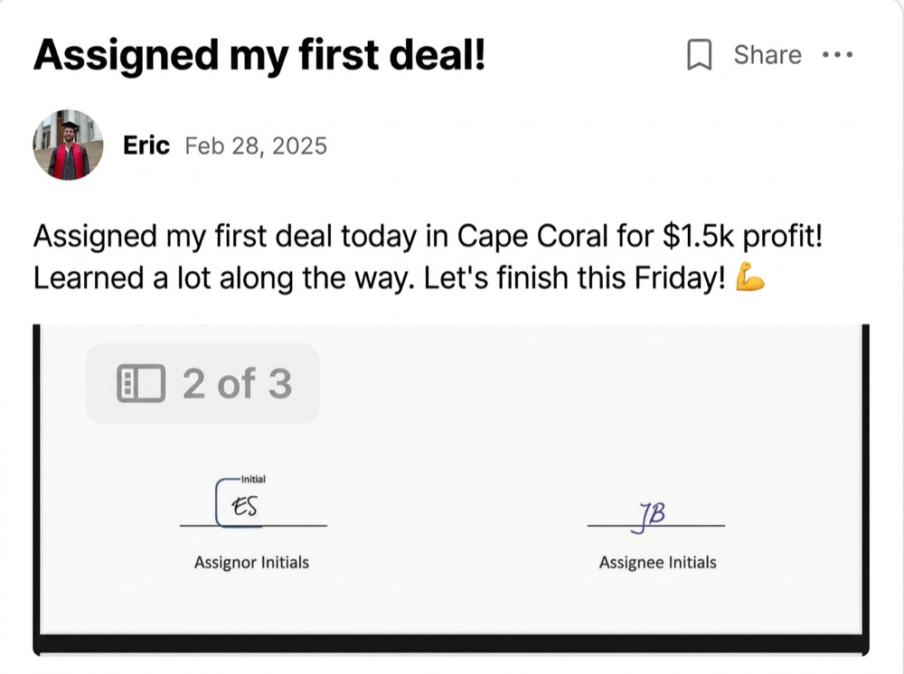 Eric: Assigned my first deal